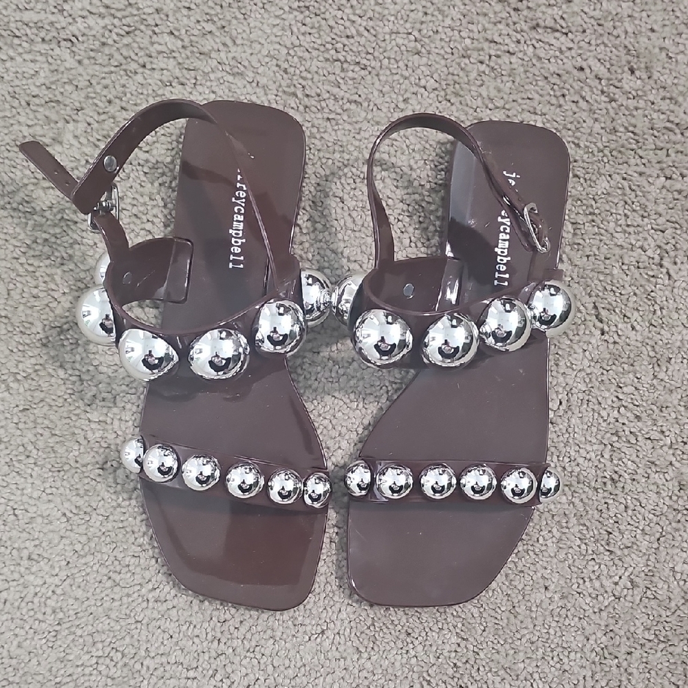 Jeffrey Campbell Stylish Brown Sandals with Silver Accents